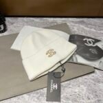 Chanel Gold CC Wool Beanie White - Image 2