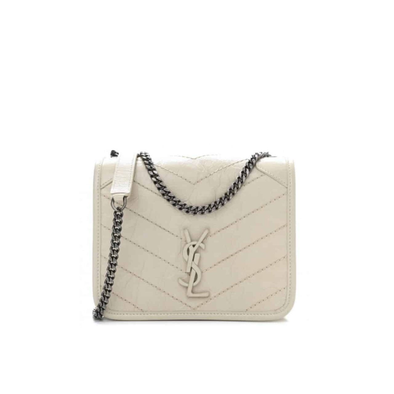 Thumbnail-45-3 Saint Laurent Niki Vintage Leather Chain Wallet Cream 19Cm - Image 1